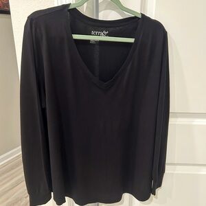 Terra & Sky Long Cuff Sleeve V-Neck T-Shirt, size 14W